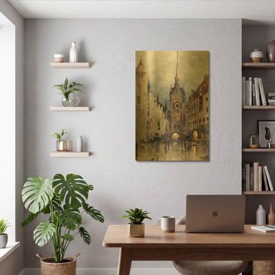 «Munich Street» par Wild Apple Portfolio, art mural en métal doré, 24 po x 36 po
