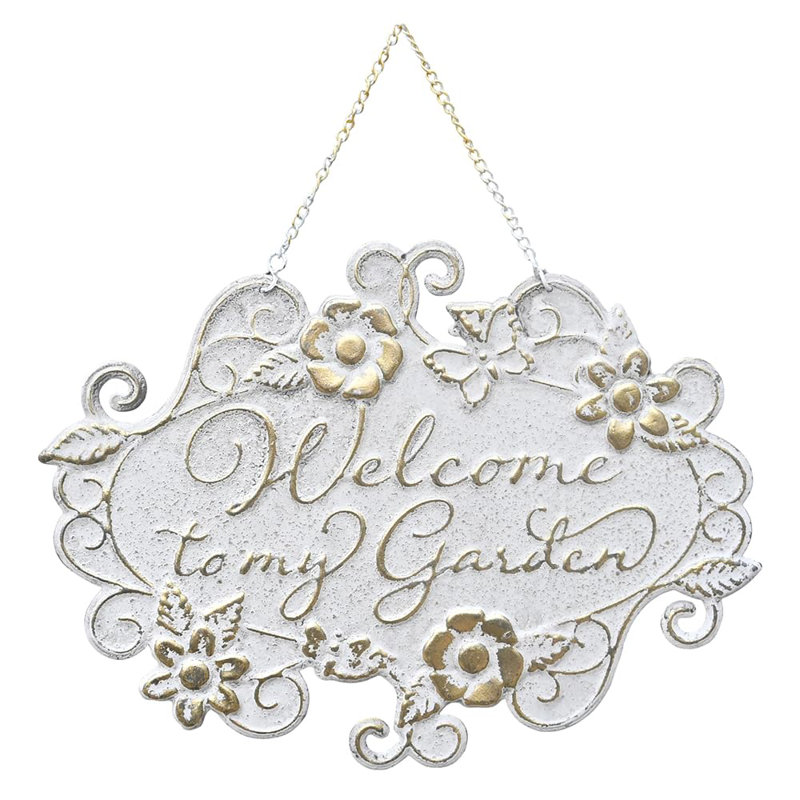 Panneau de bienvenue «Welcome To My Garden» pour décor de jardin Rustic Farmhouse Backyard Outdoor Wall Decor (White)
