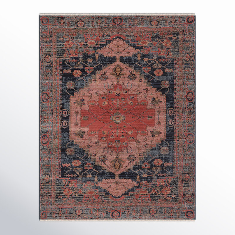 Miko Oriental Machine Made Power Loom Polypropylene Area Rug in Coral, Rectangle 8' x 10'6"