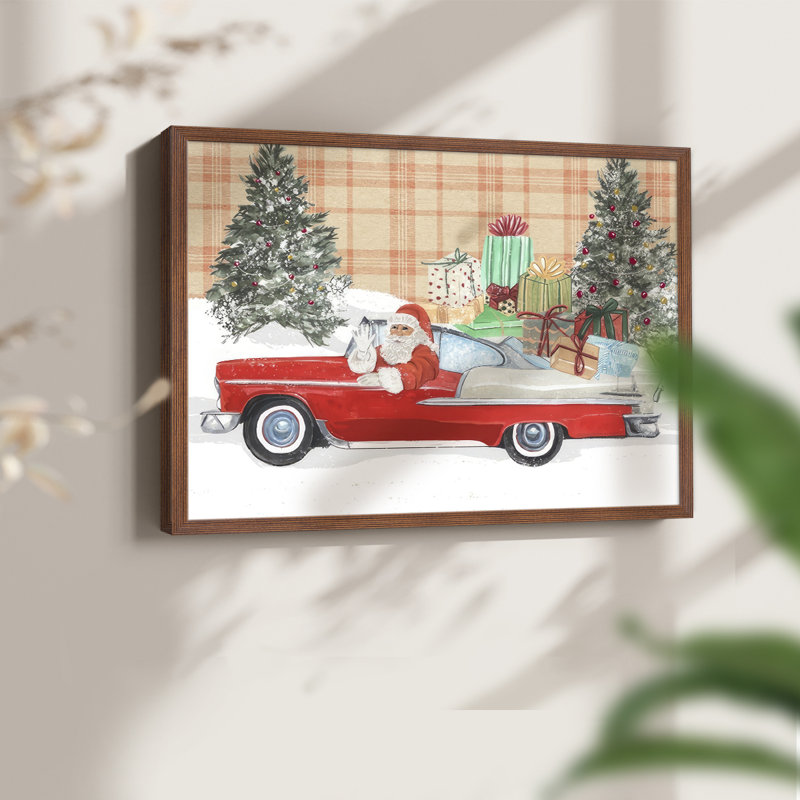 Père Noël sur roues II - impression encadrée - réaménageable, H 8 po x l 10 po, Noyer