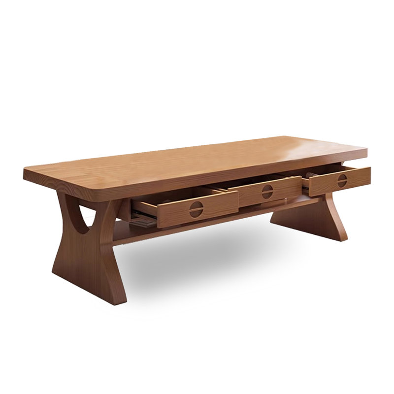 Grand bureau rectangulaire en bois massif avec tiroirs, H 29,53 po x l 86,61 po x P 35,43 po