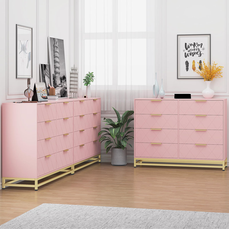 Reetima 47.24'' W 8 - Drawer Dresser, Pink