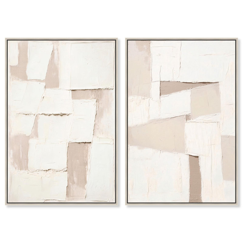 Plastered Planes Duo Canvas Print Boho Gold Wall Decor Set by Art Remedy, Black Frame, 10 x 15, 46" H x 31" W, Cadre argenté
