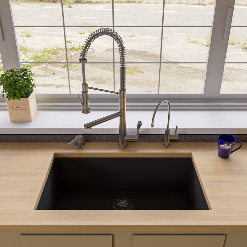 33'' L Single Bowl Granite Kitchen Sink, Black