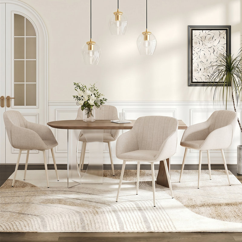 Upholstered Dining Chair, Beige, Beige, White