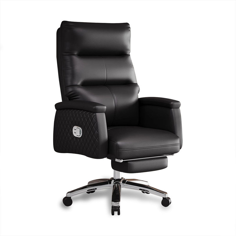 Hight adjustable Genuine Leather + Faux Leather + Aluminium Alloy Office Chair, Black