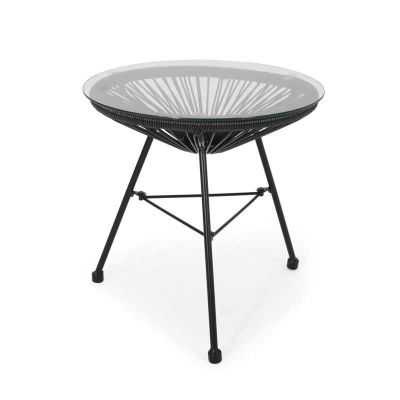 Handmade Side Table With Tempered Glass - Outdoor Decor Piece Smooth Modern, Black