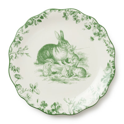 Ensemble de 4 assiettes à dîner de 11 pouces Le Jardin - Grès vert lapin de printemps pour les repas de Pâques, les fêtes de jardin et les fantaisies de tous les jours