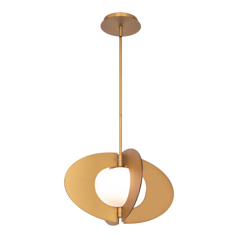 Echelon Aged Brass LED Geometric Pendant with Etched Opal Glass