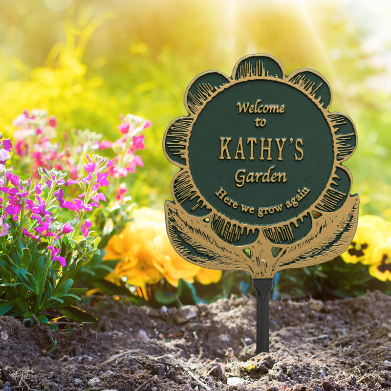 Flower Personalized Garden Sign, Green/Gold, Yes