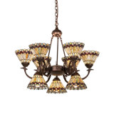 33" Wide Tiffany Jeweled Peacock 9 Light Chandelier