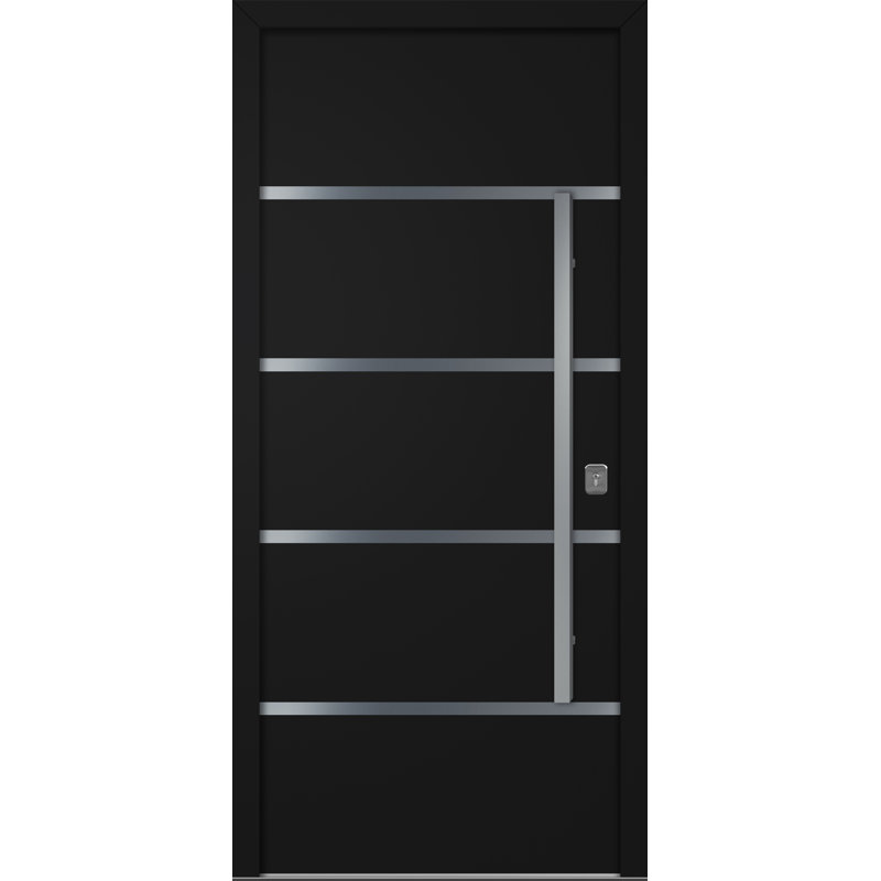 Porte d'entrée extérieure moderne en acier 36 po x 80 po - Inox S3, Noir, S'ouvre à gauche vers l'intérieur