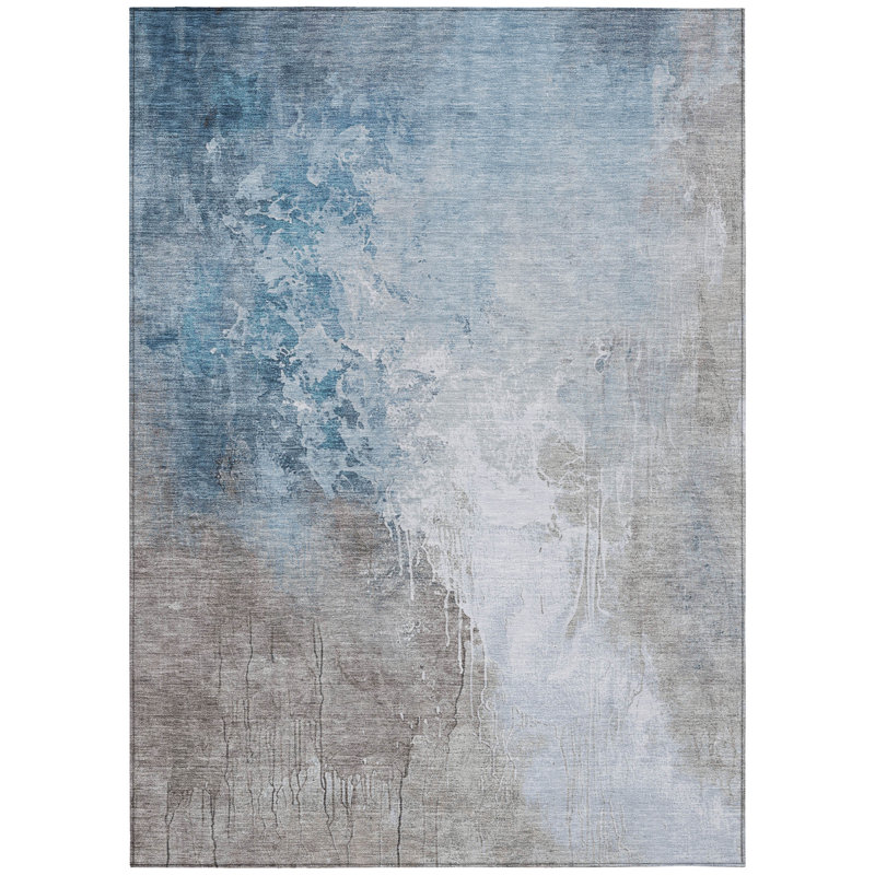 Machine Washable Indoor/Outdoor Xhevrie Denim Rug, Rectangle 9' x 12'