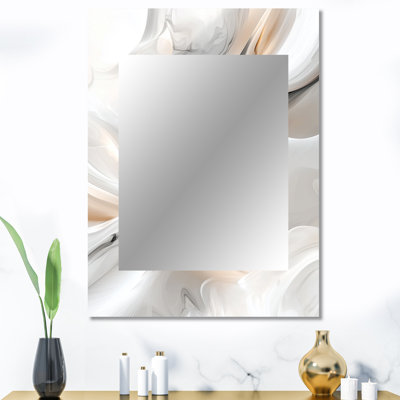 White Ripples Of Stone III - Waves Unique Mirror, White Large Wall Mirror, Printed Metal Art