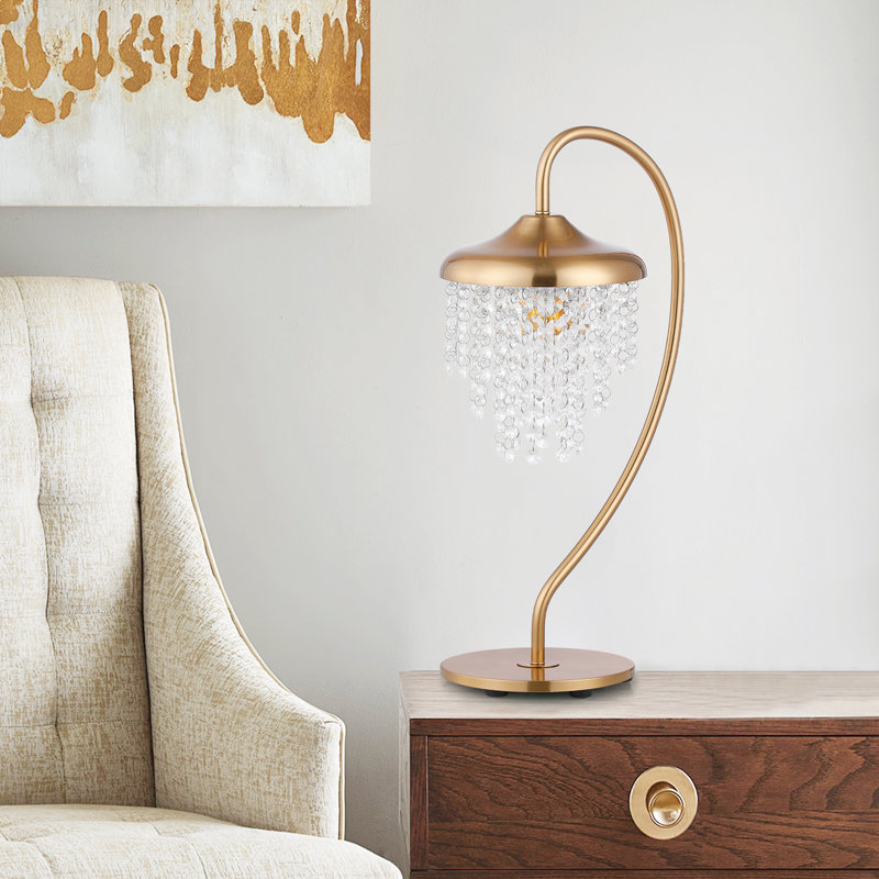 Lampe de table moderne en cristal arqué à intensité variable 21 po