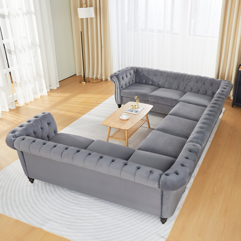 Karriann Velvet U-Shaped Sectional Symmetrical, Gray Velvet