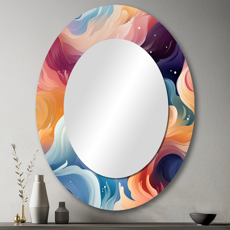 Miroir mural bleu et mauve, H 43 po x l 33 po