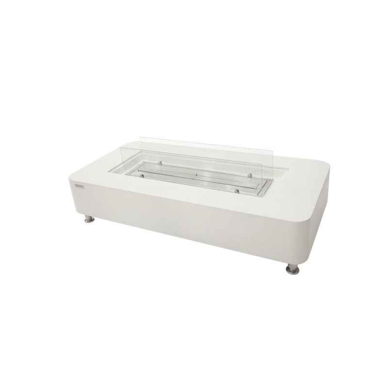 Cream White Concrete Ethanol Fire Pit Table with Windscreen