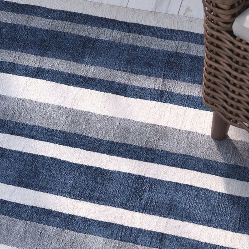 Winston Striped Handmade Tufted Wool Area Rug in Navy/Ivory Rug, Rectangle 3'3" x 5'3"