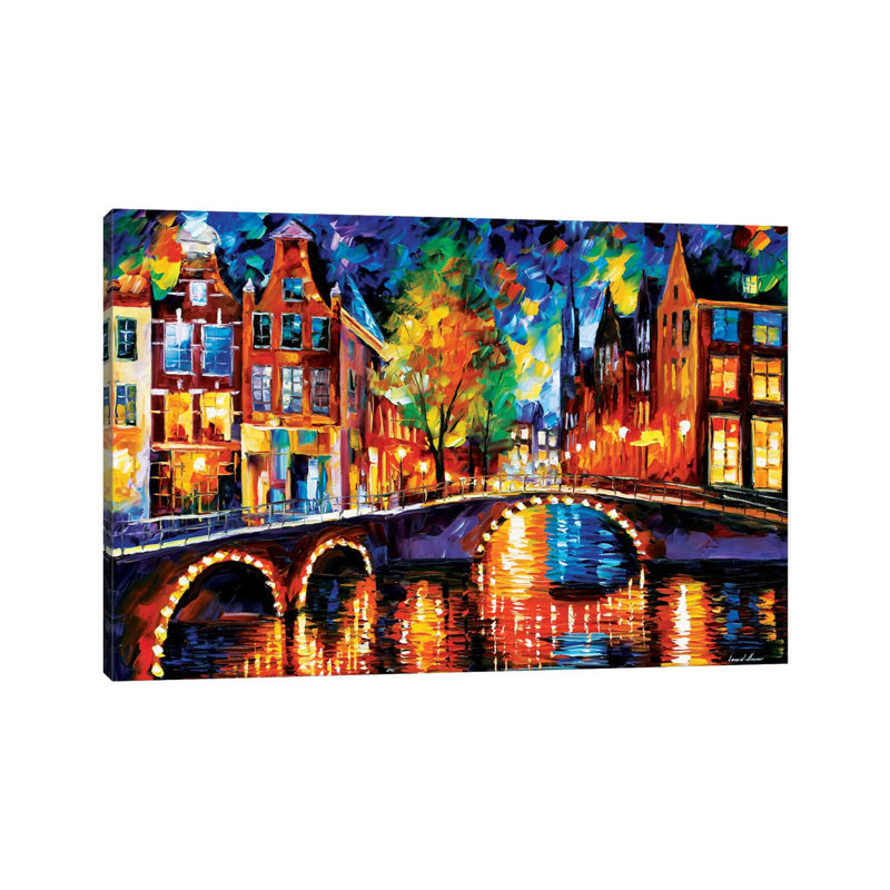 The Bridges Of Amsterdam by Leonid Afremov - Print on Canvas, 45.72 cm H x 66.04 cm W x 3.175 cm D