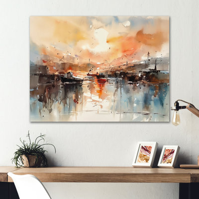 " Orange and Brown Harbor Reflections " Print