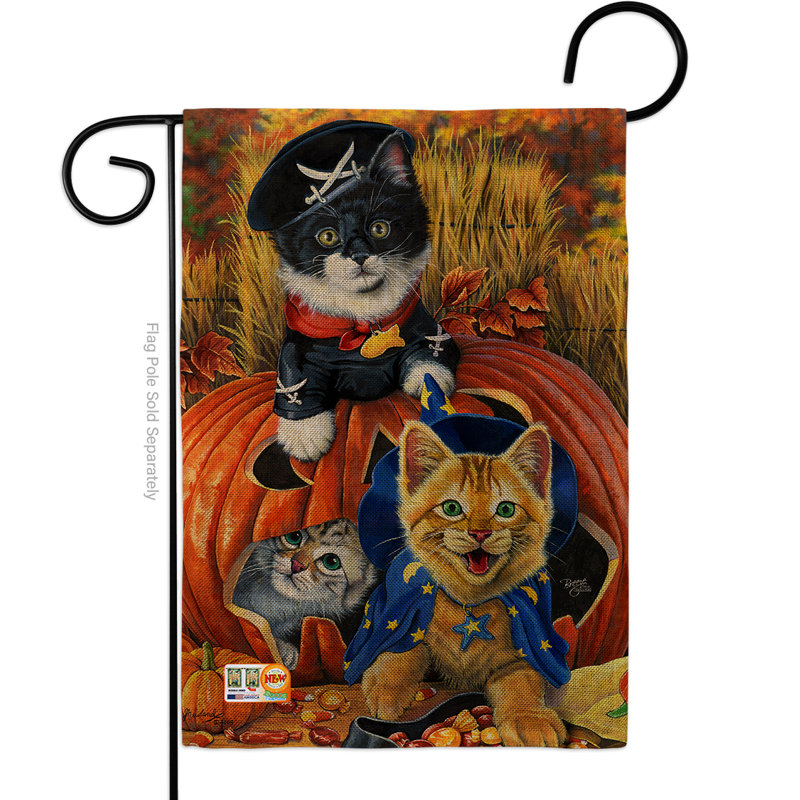 Drapeau de jardin double face vertical 18,5 po x po breeze décoration g162058-db halloween chatons en toile jute