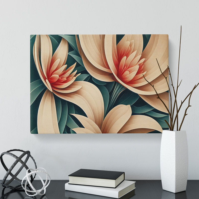 Gorgeous Flowers Art Deco - Wrapped Canvas Print, 40cm H x 60cm W x 3cm D