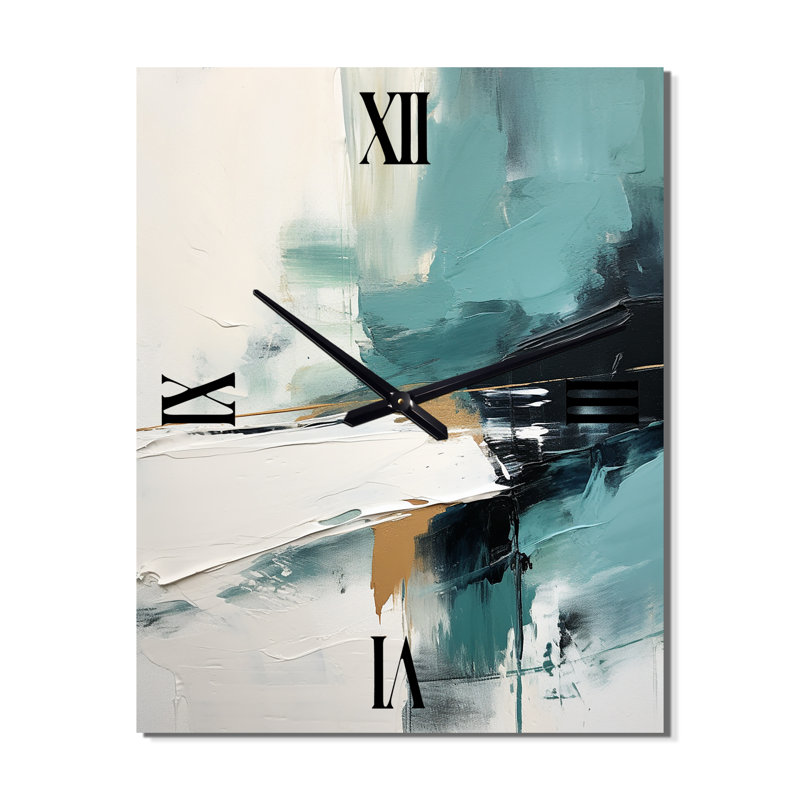 «Blissful Solitude», peinture abstraite rétro bleu V - peinture abstraite horloge murale rétro, Très grand