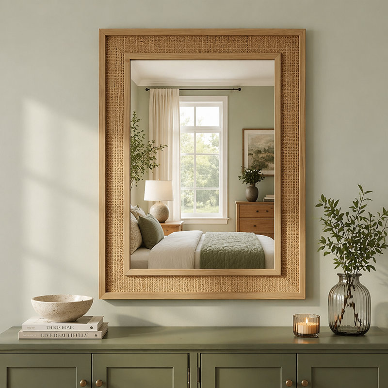 Miroir décoratif en rotin, 24 po x 36 po, Naturel
