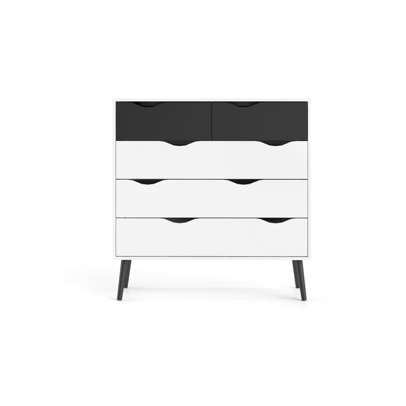 Myrasol Solid Wood 98.6cm W 5 - Drawer Chest of Drawers, White/Black