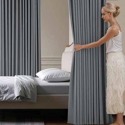 Room Divider Ceiling Mounted Curtains Track Sets Extra Wide Blackout Curtain Flexible Tracks for Bedroom Privacy Partition Separator 1 Panel Gray