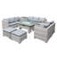 Malta Rattan 10 Seat Rising Firepit U-Shape Set in Dove Grey with 2 Footstools