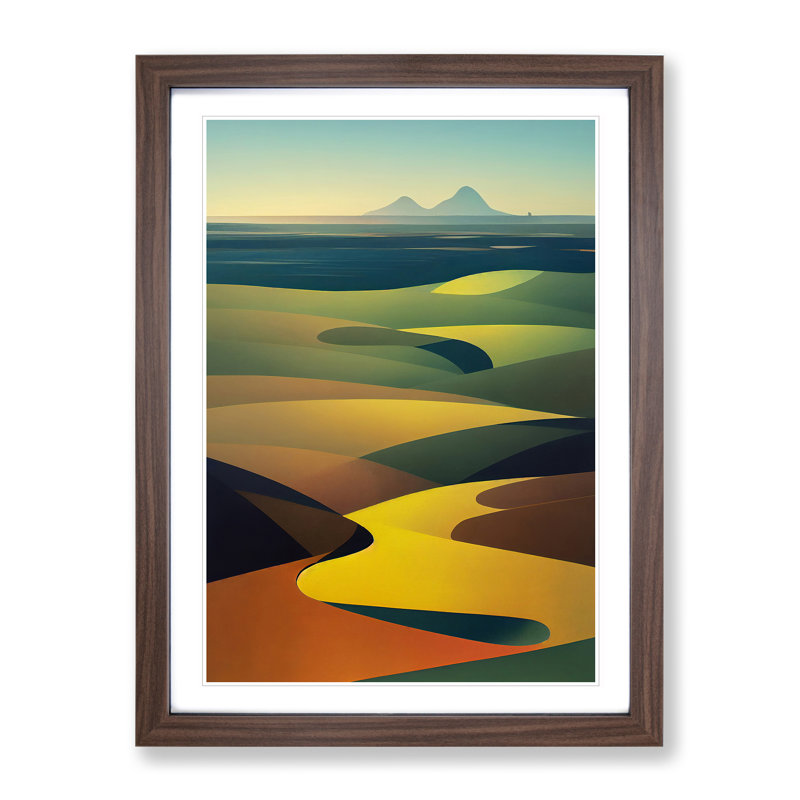 Abstract Mountain Landscapes No.6 - Wall Art, 36cm H x 27cm W, Walnut Framed, White