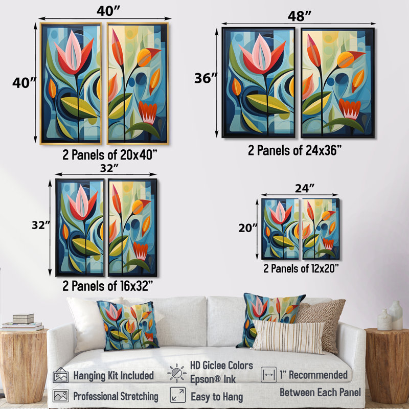 «Green Mid Century Mod Nature II» - Décoration murale verte, H 36 po x l 48 po, Impression encadrée flottante, Brun