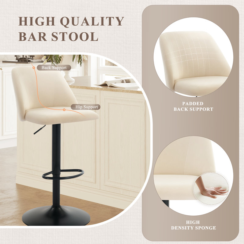 Swivel Adjustable Height Bar Stool Upholstered Counter Stool, Beige, 3