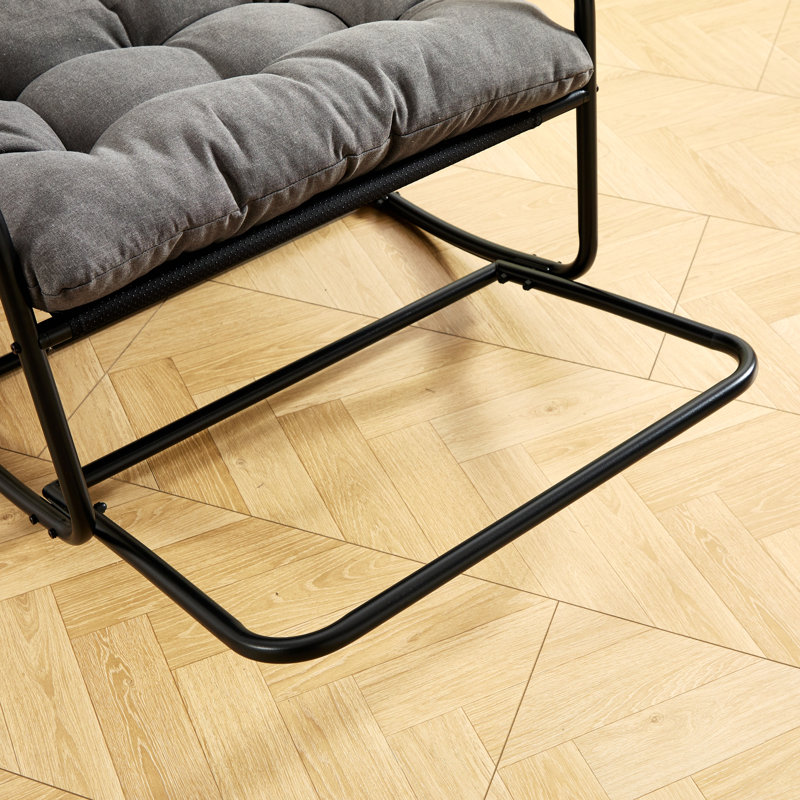 Chaise berçante d'extérieur avec coussin moelleux, Gris, Noir