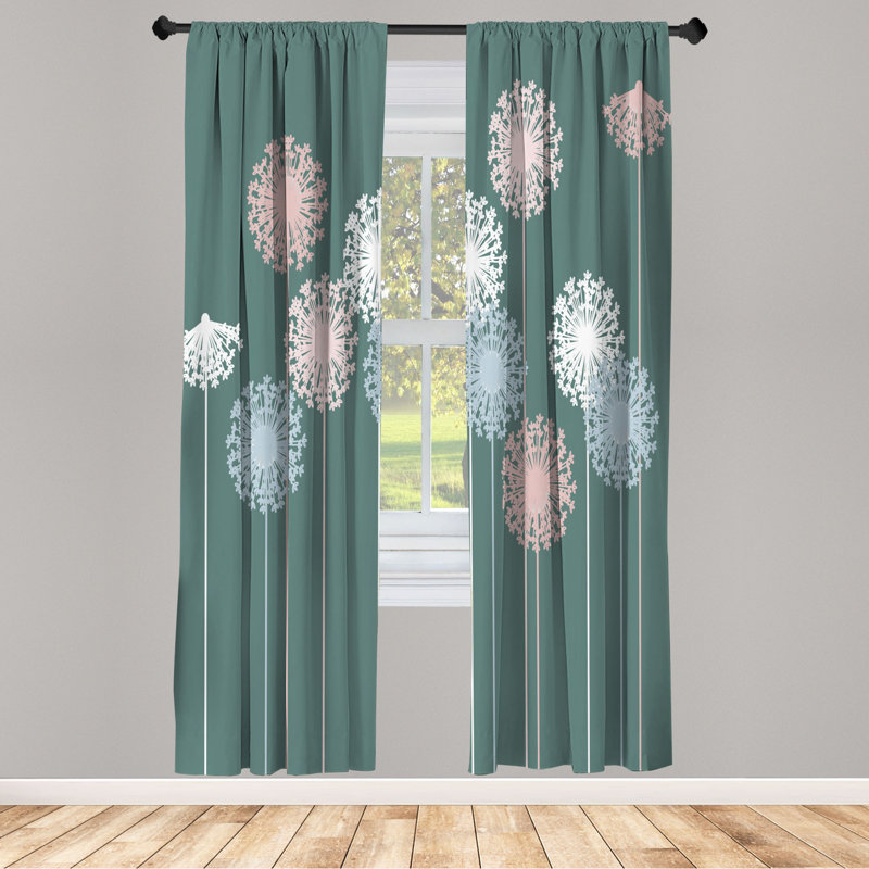 Microfiber Floral Semi-Sheer Rod Pocket Curtain Panels, 28" W x 84" L, Green/Pink