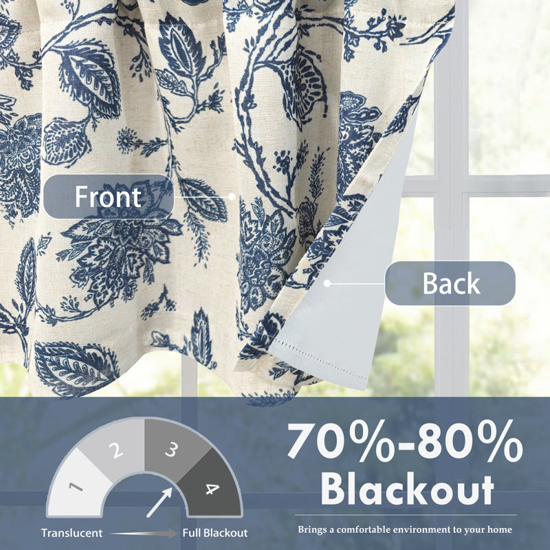 Jasinski Linen Blend Blackout Thermal Insulated Energy Saving Privacy Window Linen Curtain Valance Rod Pocket 2 Layers Single