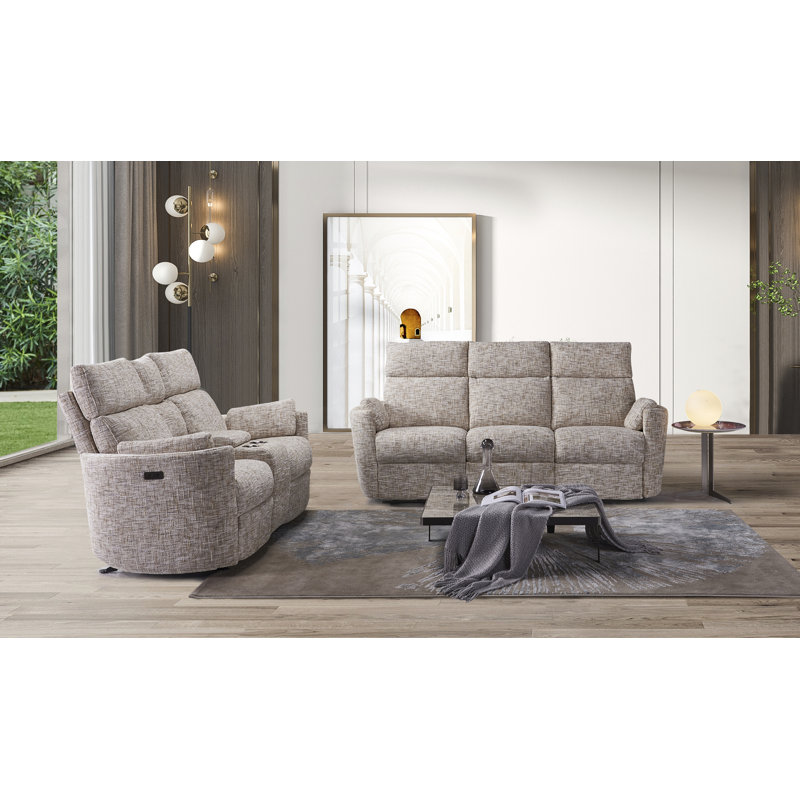 Upholstered Power Reclining Sofa And Power Reclining Console Loveseat 2-piece Living Room Set, Brown