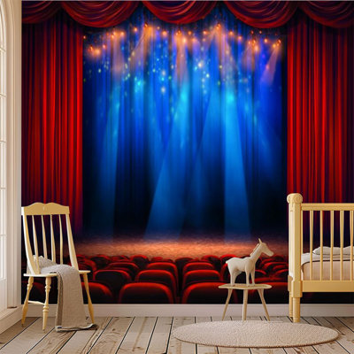 Peel and Stick Wallpaper Wall Mural Empty theater stage red opening curtain Wall Art Self Adhesive and Removable