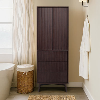 Tremolo Modern Linen Cabinet 2 Doors & 3 Drawers With Fluted Wood Fronts Accent for Bathroom Storage Organization
