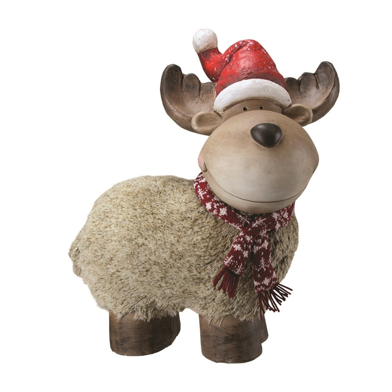Décoration de Noël 17,25 po renne et rouge avec chapeau de père Noël de style nordique