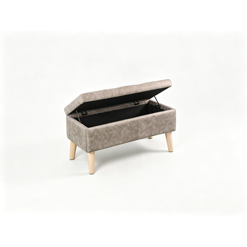 Banc de rangement avec repose-pieds et plateau de rangement intégré, repose-pieds carré avec rangement, Gris, Gris