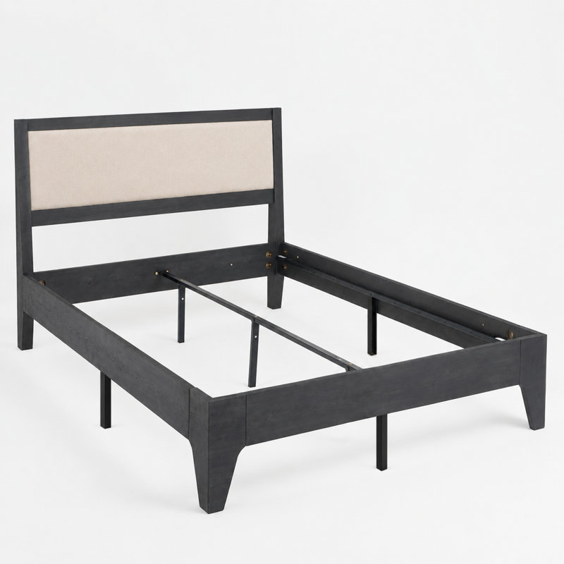 Modern Solid Pine Platform Full Bed Frame, Full , Black Wash