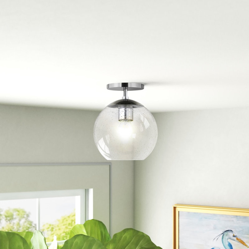 Bartlett Glass Semi Flush Mount, Polished Nickel, Seeded