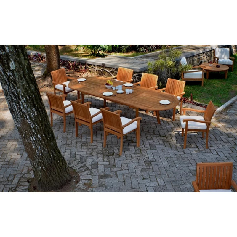 Ensemble repas 9 pièces teck luxueux Teddy, H 29,5 po x L 118 po x l 42,5 po