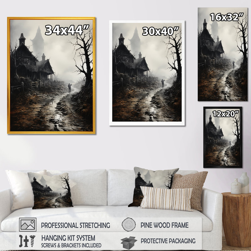 Haunted House In Mystic Sancturary - Art mural paysage, Cadre flottant brun, H 20 po x l 12 po