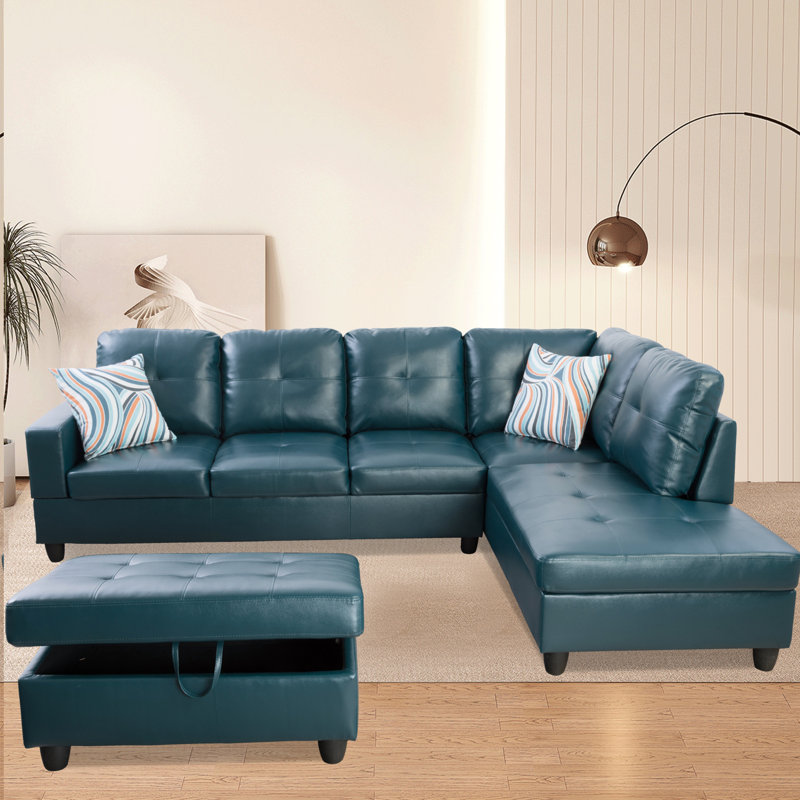 Maumee Upholstered Sectional, Right Hand Facing, Turquoise