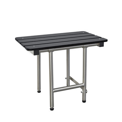 32-inch x 15-inch ADA Bariatric Folding Wall Mount Bathroom Shower Seat Bench with Legs, Black Slatted Phenolic Seat