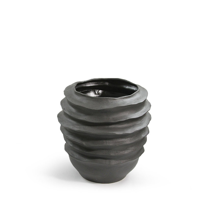 Pot à fleurs en céramique ondulé, H 18,5 po x l 17,5 po x P 17,5 po, Noir, noir, noir, noir